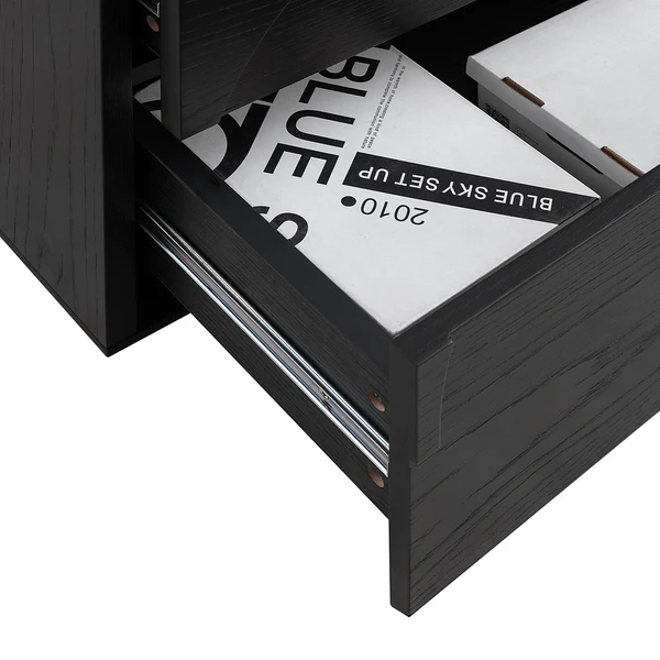 Nachtkommode Yolmeh - Echtholzfurnier - Eiche Schwarz - Image 7