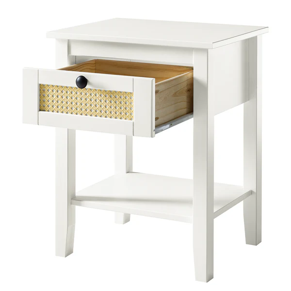 Nachttisch Belleria - Kiefer massiv / Wiener Geflecht - Weiß - Image 3