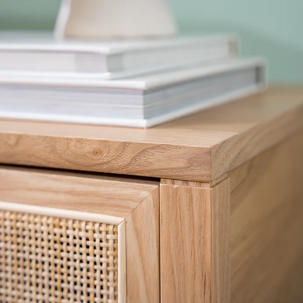 Nachttisch TAYLOR - Rattan / Eiche teilmassiv - Beige / Eiche - Image 8