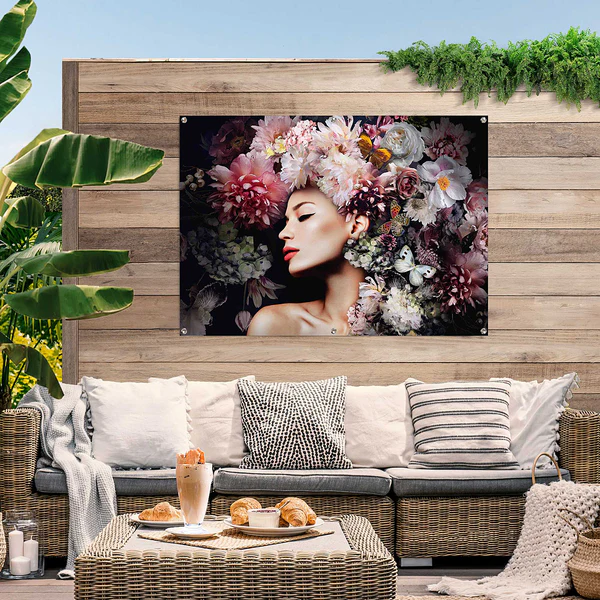 Outdoor-Poster Frau mit Blumenhut - PVC - Pink - Image 2