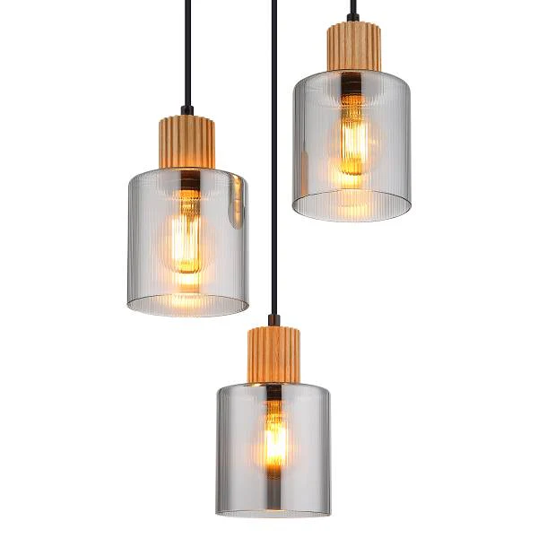 Pendelleuchte Aleidis Typ B - Rauchglas / Eisen - 3-flammig - Image 5