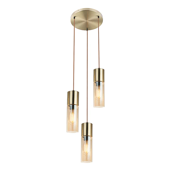 Pendelleuchte Annika Typ A - Farbglas / Eisen - 3-flammig - Messing - Image 3