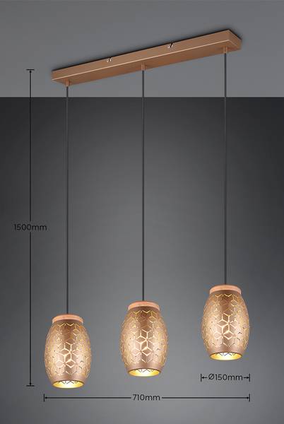 Pendelleuchte Bidar - Eisen / Kiefer - Braun - Flammenanzahl: 3 - Image 9