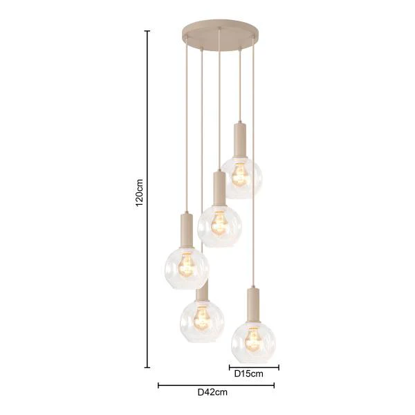 Pendelleuchte Bilman Rund - Gusseisen / Klarglas - Beige - Flammenanzahl: 5 - Image 8