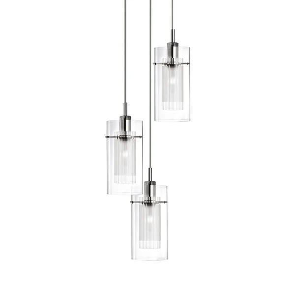 Pendelleuchte Duo II - Klarglas / Stahl - 3-flammig