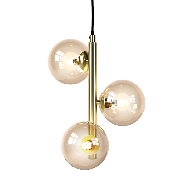 Pendelleuchte KJUL 3-flammig - Metall Gold glänzend / Glas Bernsteinfarben