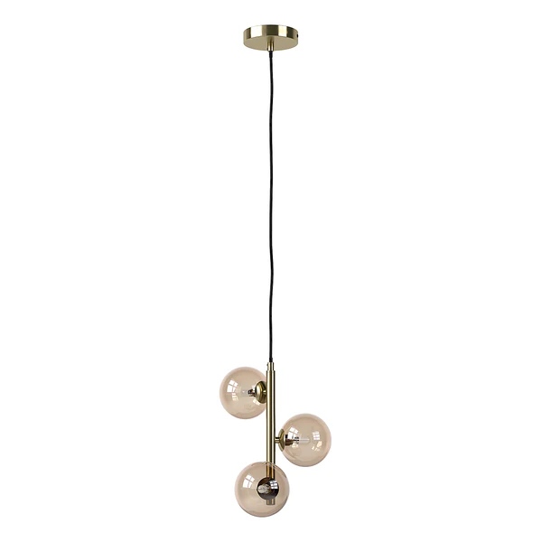 Pendelleuchte KJUL 3-flammig - Metall Gold glänzend / Glas Bernsteinfarben - Image 4