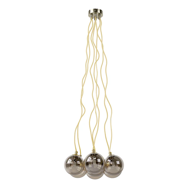 Pendelleuchte KJUL 7-flammig - Metall Gold glänzend / Glas Bernsteinfarben - Image 4