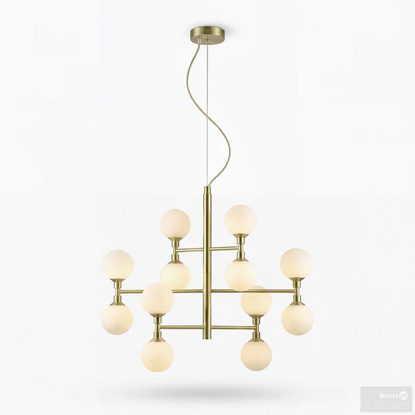 Pendelleuchte Klyro - Opalglas / Eisen - 12-flammig - Gold - Image 6