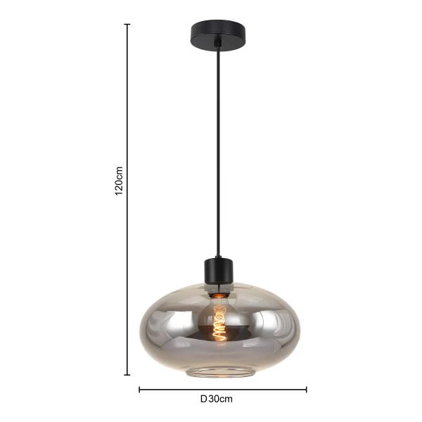 Pendelleuchte Laport Rund - Gusseisen / Rauchglas - Schwarz - Flammenanzahl: 1 - Image 9