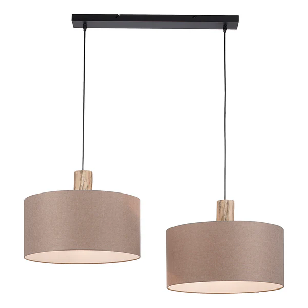 Pendelleuchte Linen - Leinen / Eisen - 2-flammig - Braun - Image 3