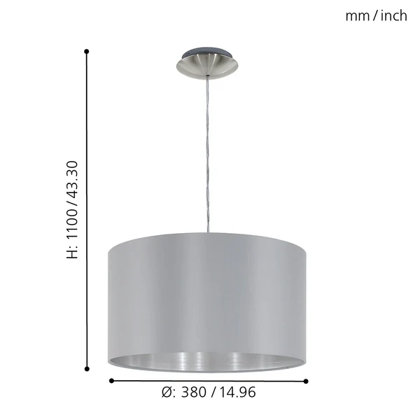 Pendelleuchte Maserlo I - Mischgewebe / Stahl - 1-flammig - Silber - Image 6
