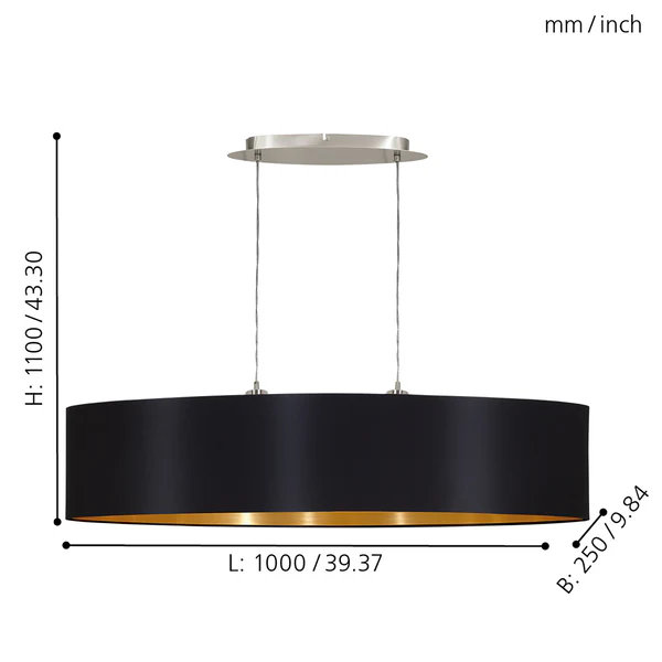 Pendelleuchte Maserlo III - Webstoff / Stahl - 2-flammig - Schwarz / Gold - Breite: 100 cm - Image 6