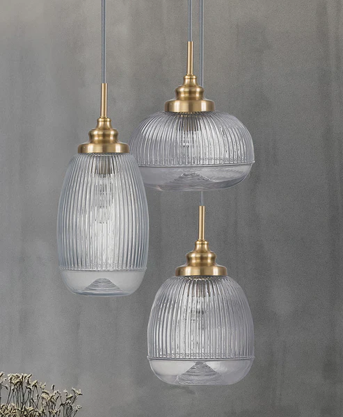 Pendelleuchte Mond Typ D - Klarglas / Aluminium - Durchmesser: 49 cm - Flammenanzahl: 3