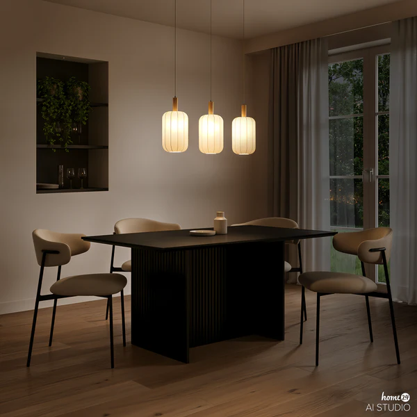 Pendelleuchte ONI - Nylon / Eisen - 3-flammig - Beige - Image 3