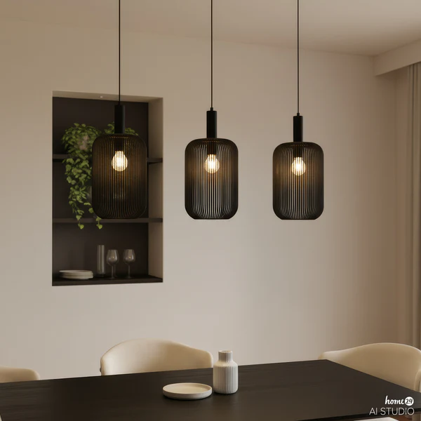 Pendelleuchte ONI - Nylon / Eisen - 3-flammig - Schwarz - Image 3