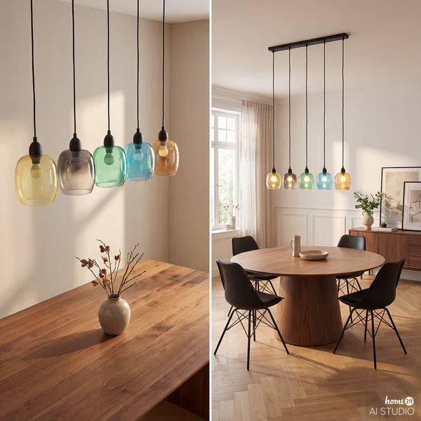 Pendelleuchte ORMA - Farbglas / Eisen - 5-flammig - Image 3