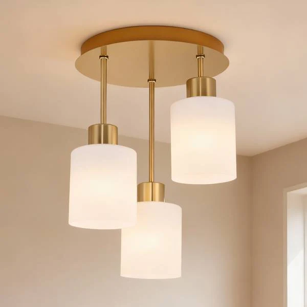 Pendelleuchte Polley - Gusseisen / Milchglas - Gold - Flammenanzahl: 3