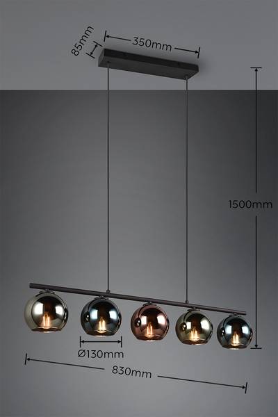 Pendelleuchte Sheldon - Eisen / Rauchglas - Mehrfarbig - 5-flammig - Image 12