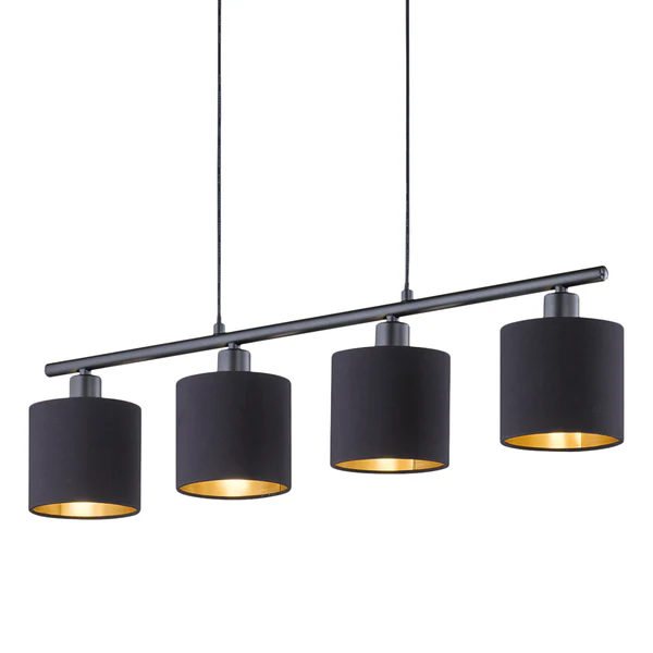 Pendelleuchte Tommy - Baumwollstoff / Eisen - 4-flammig - Schwarz / Messing