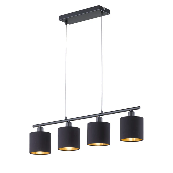 Pendelleuchte Tommy - Baumwollstoff / Eisen - 4-flammig - Schwarz / Messing - Image 2