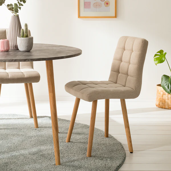 Polsterstuhl Doskie II - Leinen / Eiche massiv - Beige - 2er Set - Image 2