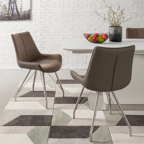 Polsterstuhl Saval (2er-Set) - Kunstleder / Edelstahl - Cappuccino - Image 2