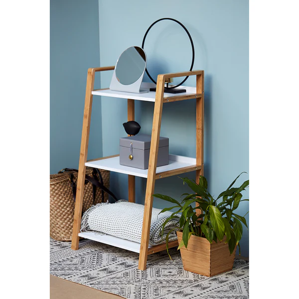 Regal Finja I - Bambus teilmassiv - Weiß / Bambus - Höhe: 76 cm - Image 2