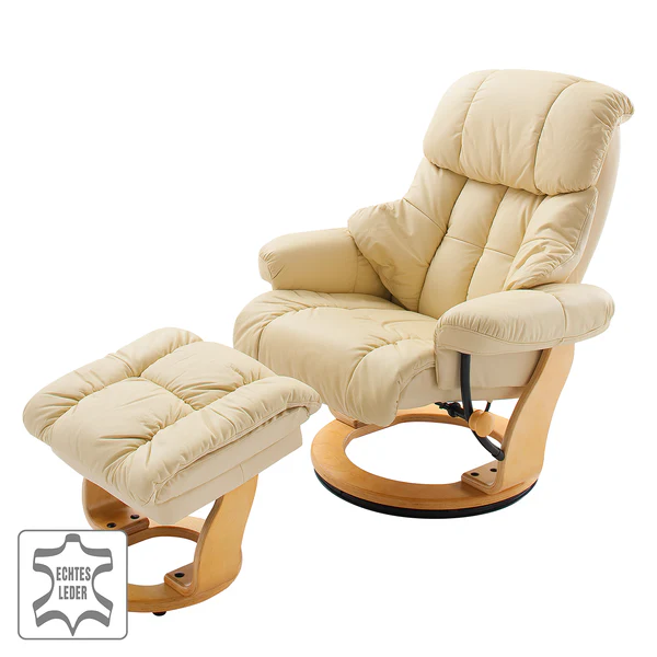 Relaxsessel Grunewald (mit Hocker) - Echtleder / Kunstleder - Creme - Hellbraun - Image 2