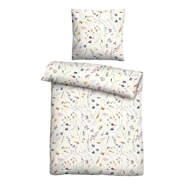 Renforcé Bettwäsche Frühling Weiß - Baumwolle - Beige