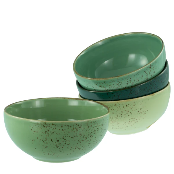 Schalen Nature Green Life 4-teilig Typ A - Grün - Porzellan - Höhe: 9 cm