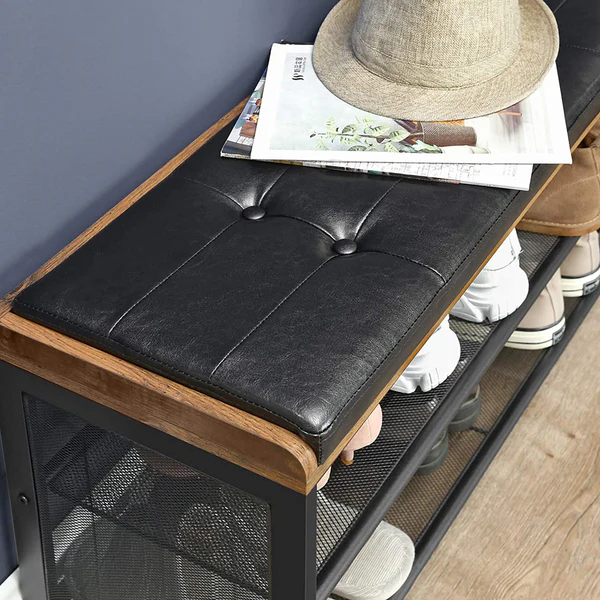 Schuhbank Buxhall - Kunstleder / Metall - Schwarz / Braun - Image 4