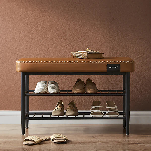 Schuhbank Rutuxo - Kunstleder / Metall - Cognac - Image 3