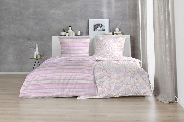 Seersucker Bettwäsche Kreise - Baumwolle - Flieder / Rosa - 135 x 200 cm - Image 2