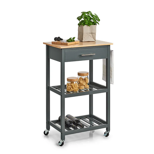 Servierwagen Addison - Bambus / MDF - Grau - 58 x 40 x 93 cm - Image 2