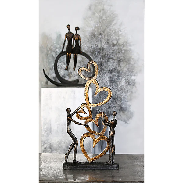 Skulptur Herz auf Herz - Kunstharz - Champagner / Bronze - Image 2