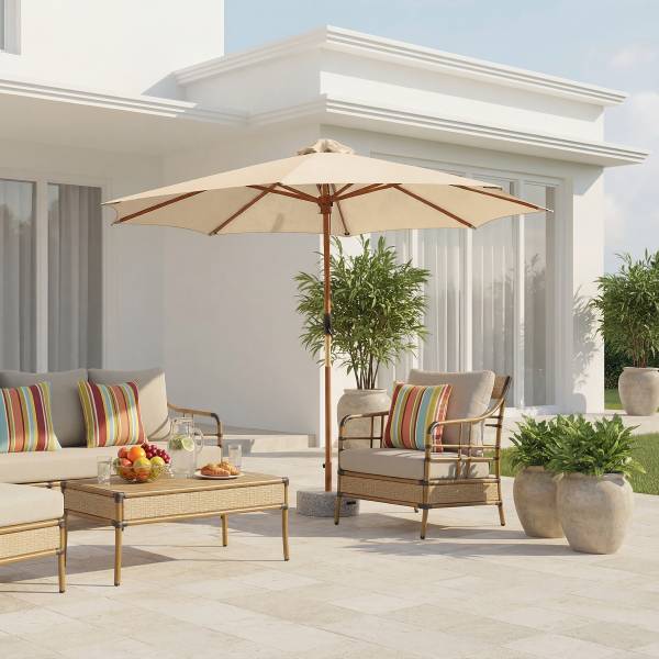 Sonnenschirm Sombrilla - Eukalyptus massiv / Polyester - Beige - Durchmesser: 300 cm - Image 3