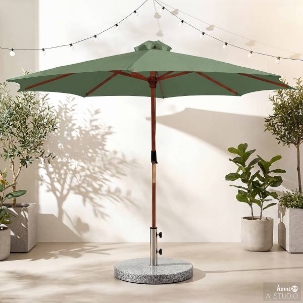 Sonnenschirm Sombrilla - Eukalyptus massiv / Polyester - Salbei - Durchmesser: 300 cm