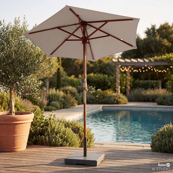 Sonnenschirm Sombrilla - Eukalyptus massiv / Polyester - Taupe - Durchmesser: 200 cm - Image 4