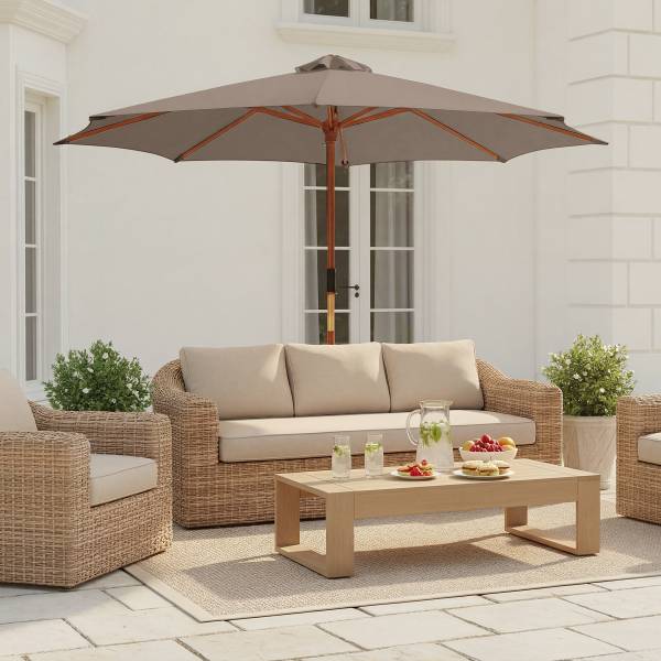Sonnenschirm Sombrilla - Eukalyptus massiv / Polyester - Taupe - Durchmesser: 250 cm - Image 2