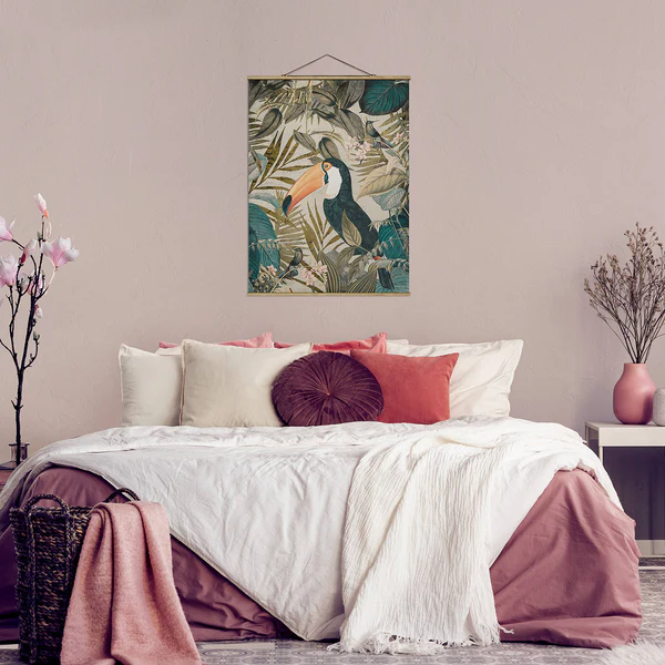 Stoffbild Collage Tukan im Dschungel - Textil; Massivholz (Holzart) - Mehrfarbig - 35cm x 46,5cm x 0,3cm - 35 x 47 cm - Image 3