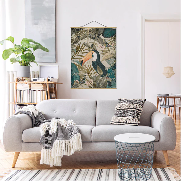 Stoffbild Collage Tukan im Dschungel - Textil; Massivholz (Holzart) - Mehrfarbig - 35cm x 46,5cm x 0,3cm - 35 x 47 cm - Image 4