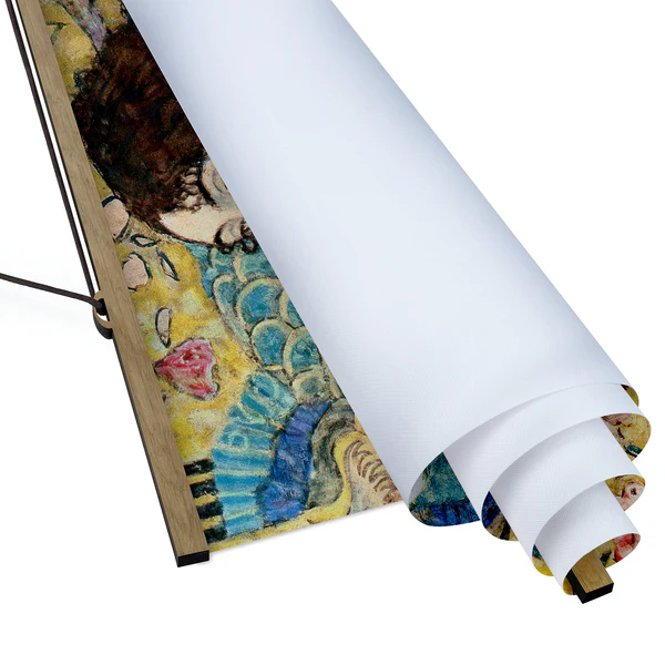 Stoffbild Gustav Klimt Dame mit Fächer - Textil; Massivholz (Holzart) - Mehrfarbig - 80cm x 106,5cm x 0,3cm - 80 x 107 cm - Image 6