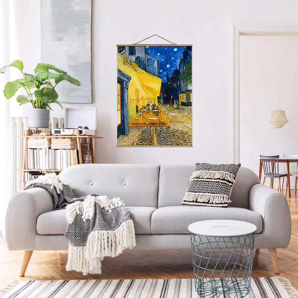 Stoffbild Terrasse in Arles - Textil; Massivholz (Holzart) - Gelb; Blau - 50cm x 66,4cm x 0,3cm - 50 x 66 cm - Image 3