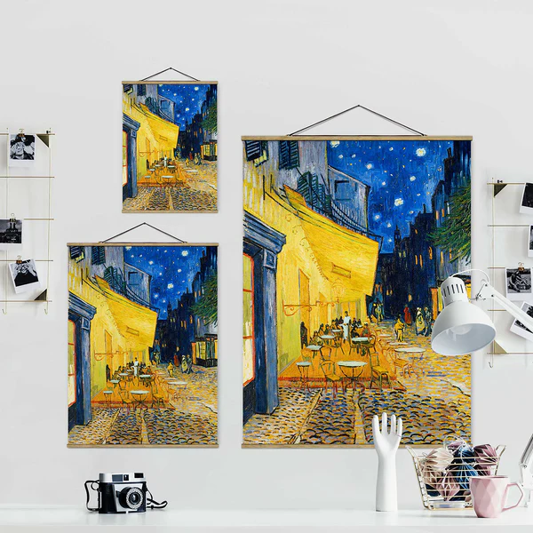 Stoffbild Terrasse in Arles - Textil; Massivholz (Holzart) - Gelb; Blau - 50cm x 66,4cm x 0,3cm - 50 x 66 cm - Image 5