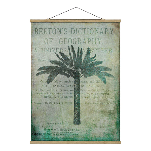 Stoffbild Vintage Collage Antike Palme - Textil; Massivholz (Holzart) - Grün - 35cm x 46,5cm x 0,3cm - 35 x 47 cm