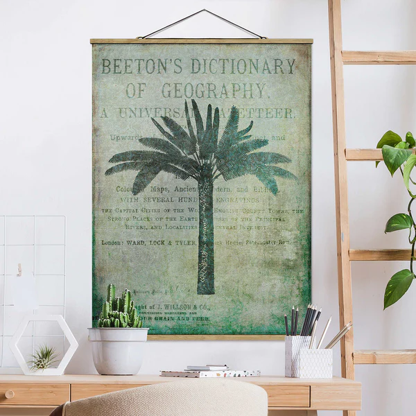 Stoffbild Vintage Collage Antike Palme - Textil; Massivholz (Holzart) - Grün - 35cm x 46,5cm x 0,3cm - 35 x 47 cm - Image 2