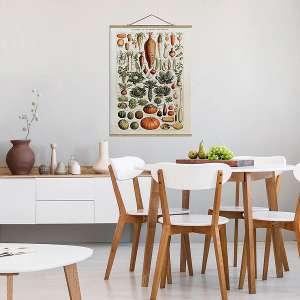 Stoffbild Vintage Lehrtafel Gemüse - Textil; Massivholz (Holzart) - Grün - 100cm x 133,5cm x 0,3cm - 100 x 134 cm - Image 4