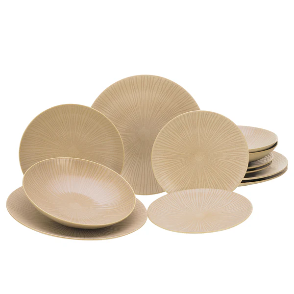 Tafelservice Vesuvio - Steinzeug - 12-teilig - Creme