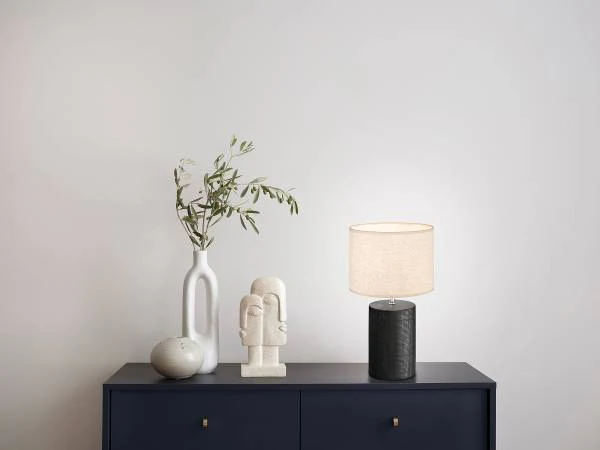 Tischleuchte Bois - Leinen / Keramik - Schwarz / Beige - 1-flammig - Höhe: 43 cm - Image 2